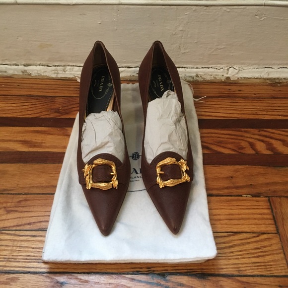 Brown Prada Pumps with Snake Buckles - Picture 3 of 4